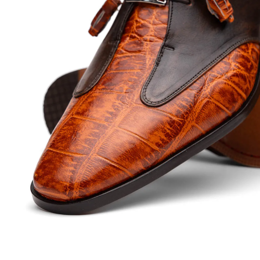 Marco Di Milano Anzio in Brandy Alligator & Calfskin Derby Dress Shoes