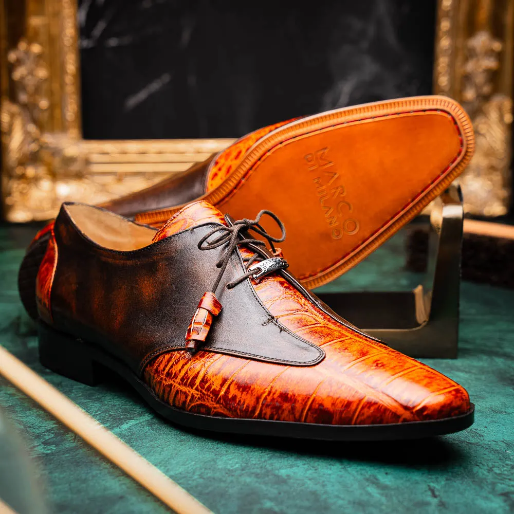 Marco Di Milano Anzio in Brandy Alligator & Calfskin Derby Dress Shoes