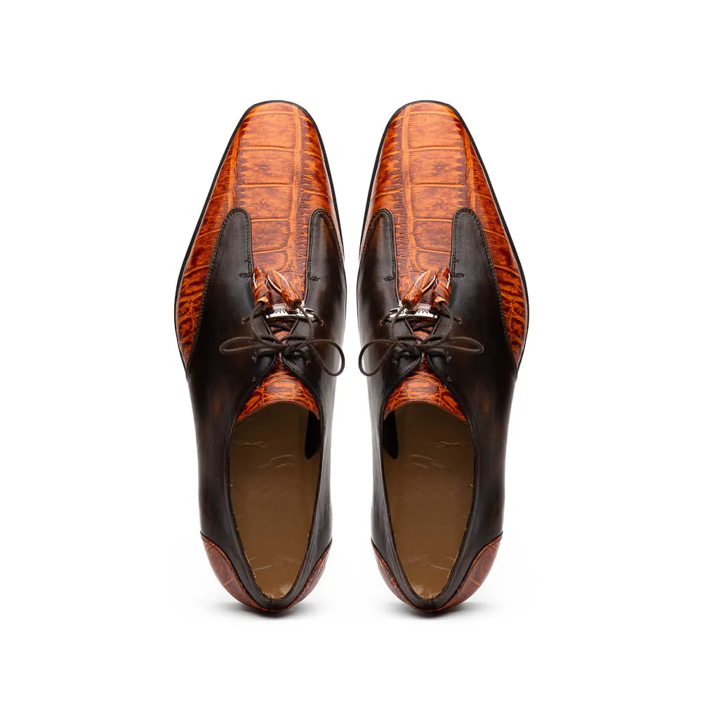 Marco Di Milano Anzio in Brandy Alligator & Calfskin Derby Dress Shoes