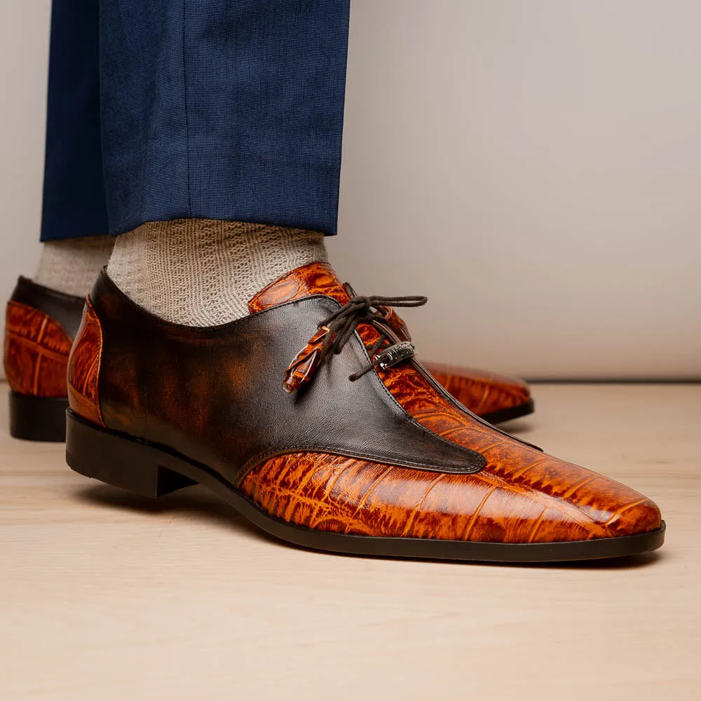 Marco Di Milano Anzio in Brandy Alligator & Calfskin Derby Dress Shoes