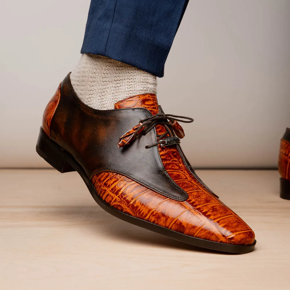 Marco Di Milano Anzio in Brandy Alligator & Calfskin Derby Dress Shoes