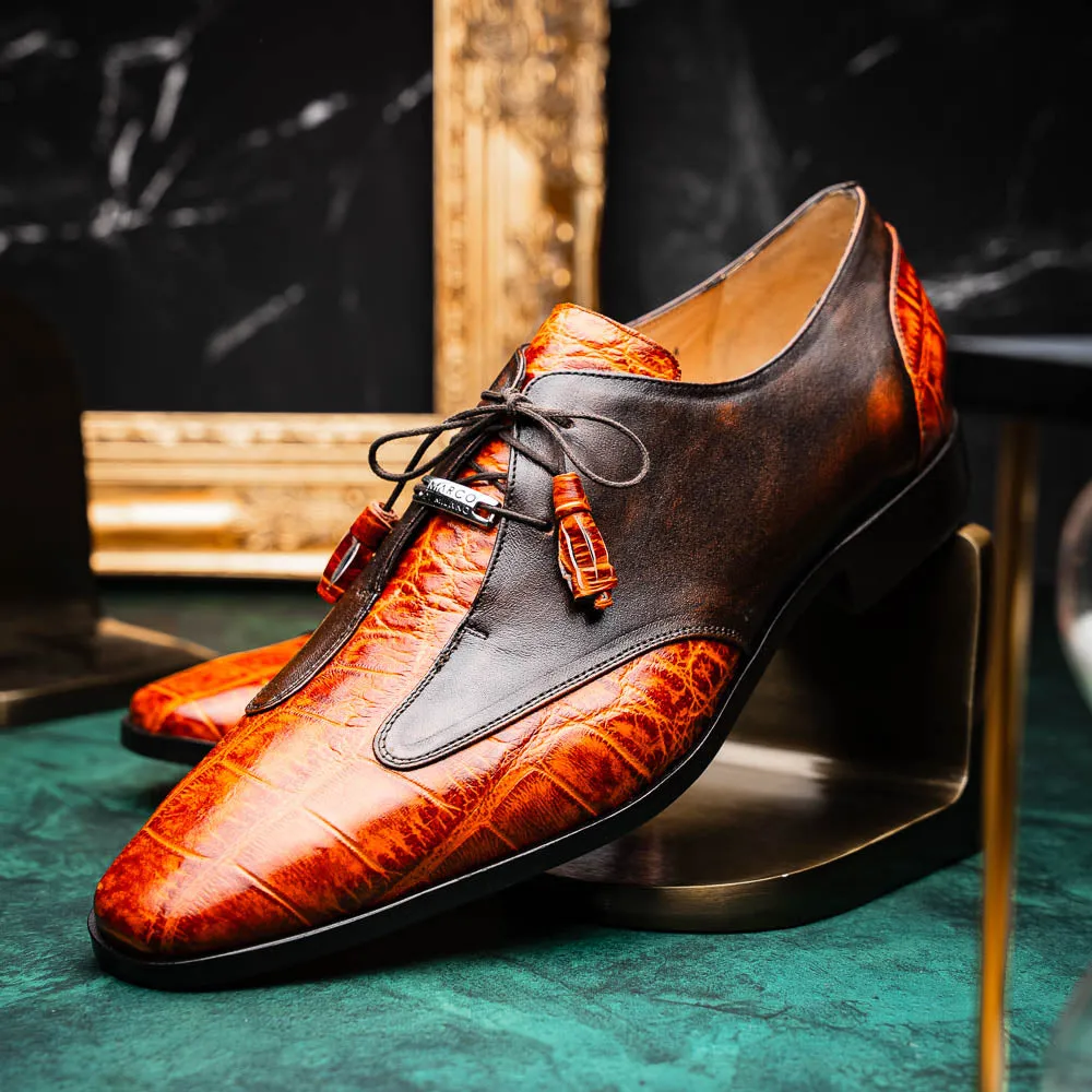 Marco Di Milano Anzio in Brandy Alligator & Calfskin Derby Dress Shoes