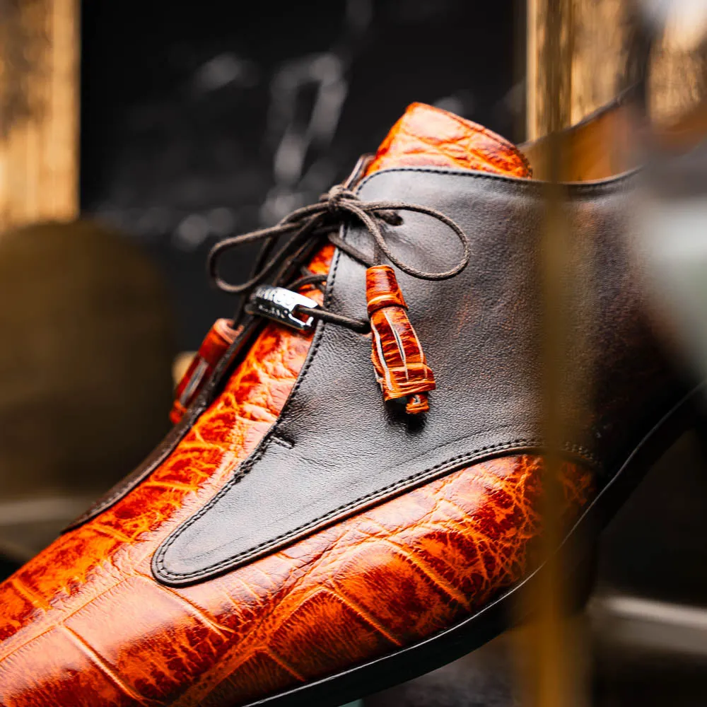 Marco Di Milano Anzio in Brandy Alligator & Calfskin Derby Dress Shoes