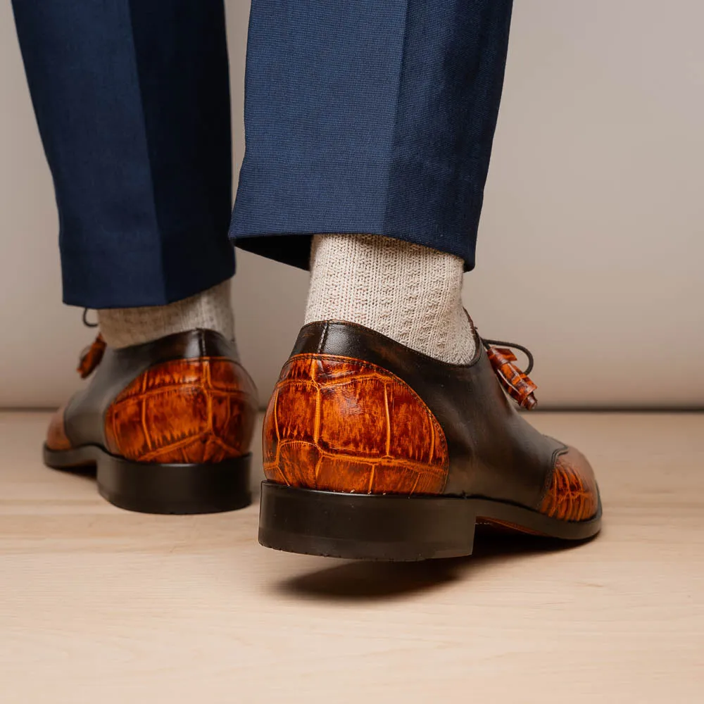 Marco Di Milano Anzio in Brandy Alligator & Calfskin Derby Dress Shoes