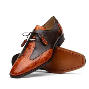 Marco Di Milano Anzio in Brandy Alligator & Calfskin Derby Dress Shoes