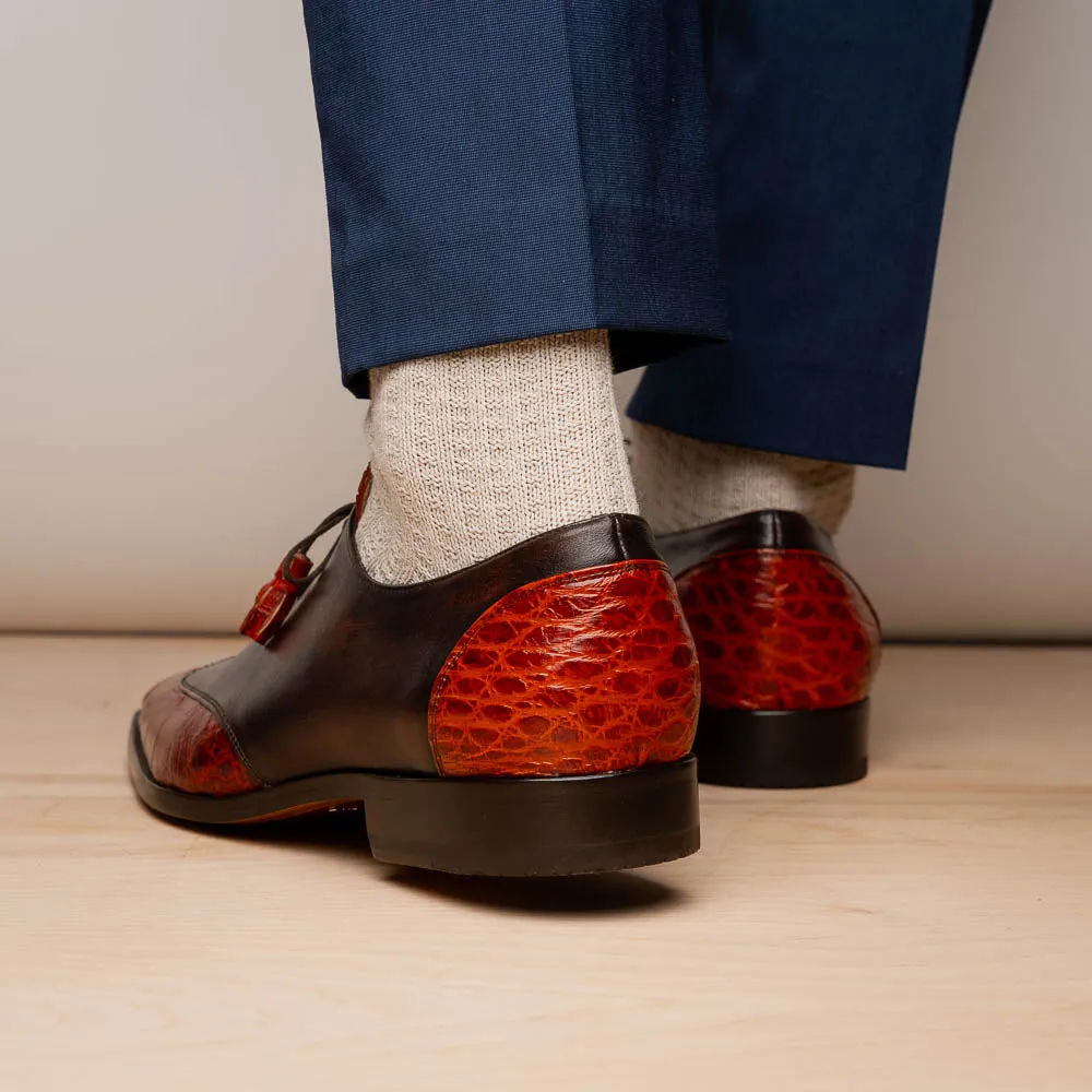 Marco Di Milano Anzio in Cognac Alligator & Calfskin Derby Dress Shoes