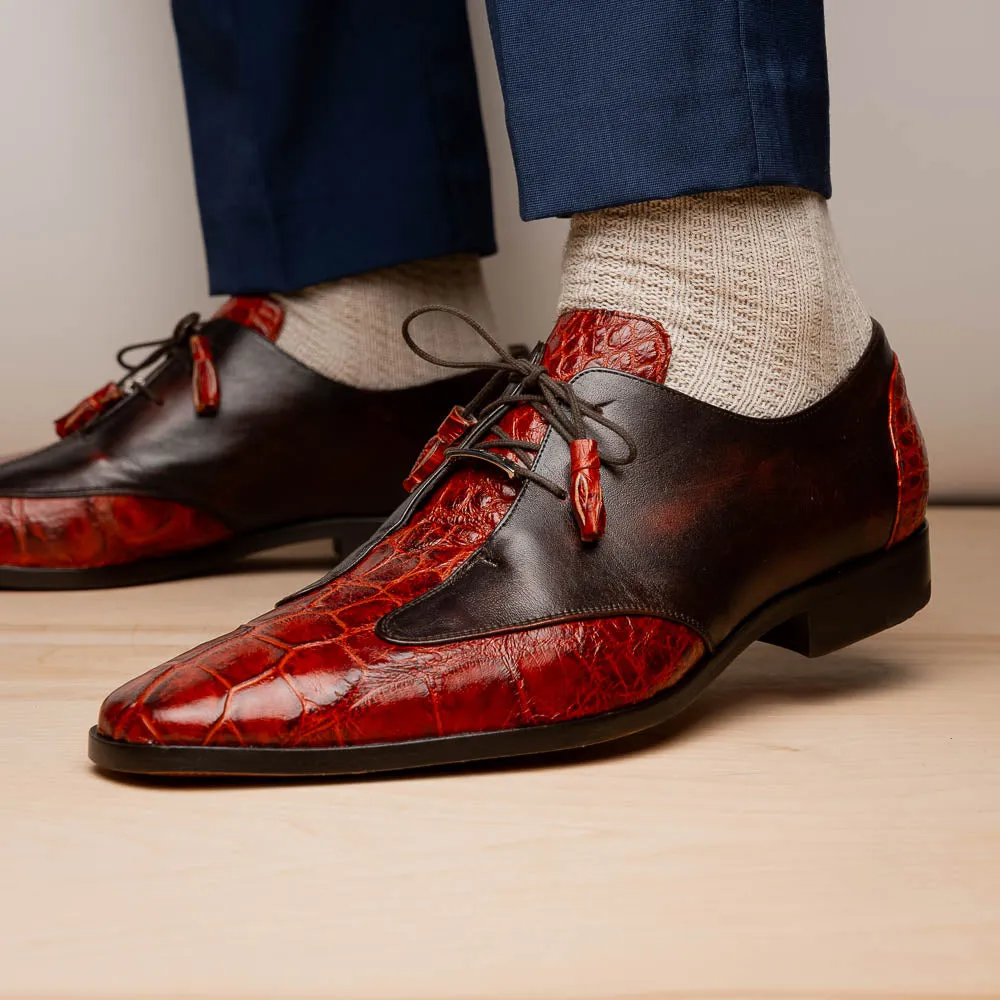 Marco Di Milano Anzio in Cognac Alligator & Calfskin Derby Dress Shoes
