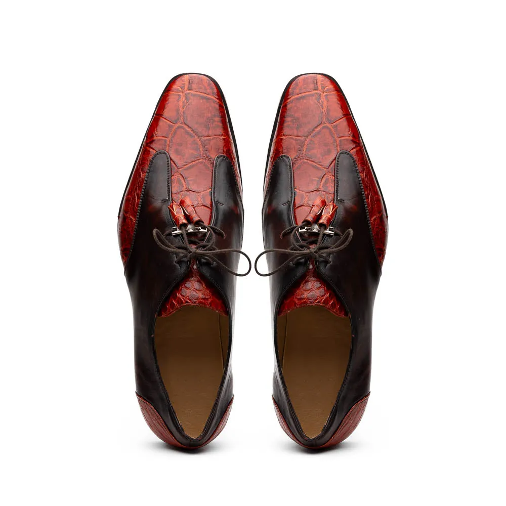 Marco Di Milano Anzio in Cognac Alligator & Calfskin Derby Dress Shoes