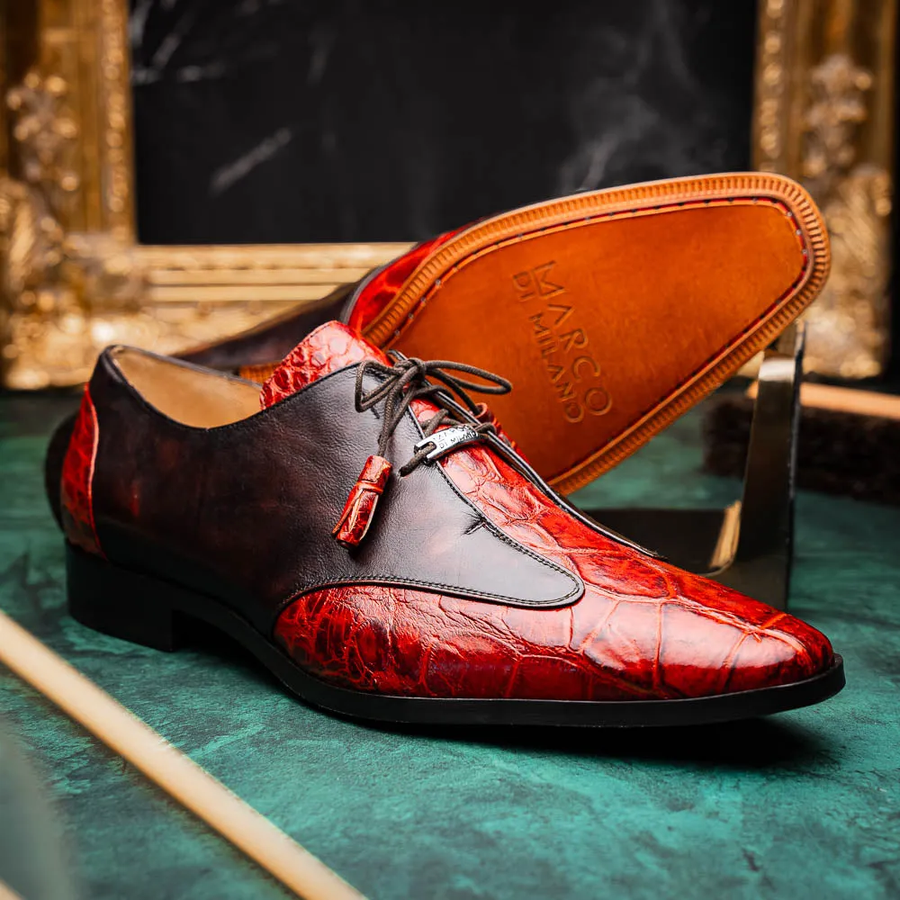 Marco Di Milano Anzio in Cognac Alligator & Calfskin Derby Dress Shoes
