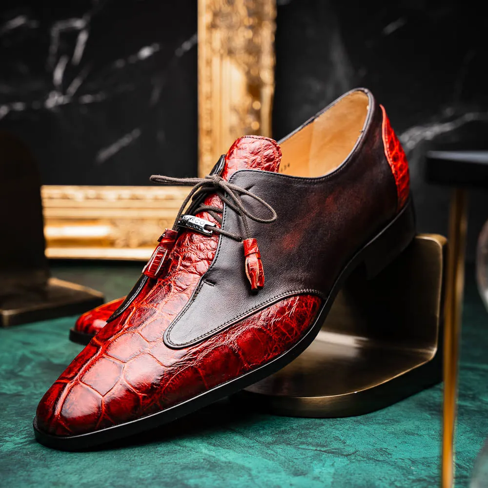 Marco Di Milano Anzio in Cognac Alligator & Calfskin Derby Dress Shoes