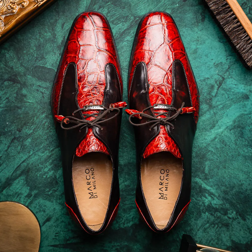 Marco Di Milano Anzio in Cognac Alligator & Calfskin Derby Dress Shoes