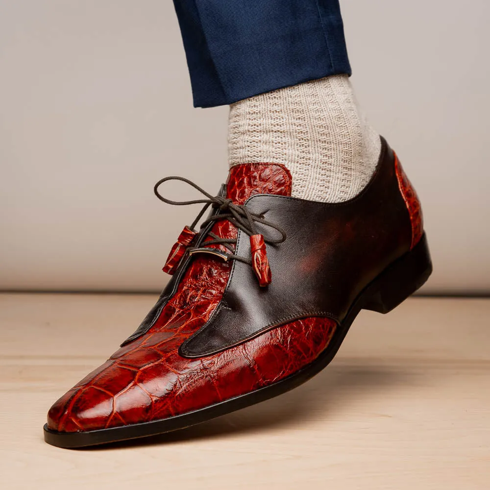 Marco Di Milano Anzio in Cognac Alligator & Calfskin Derby Dress Shoes