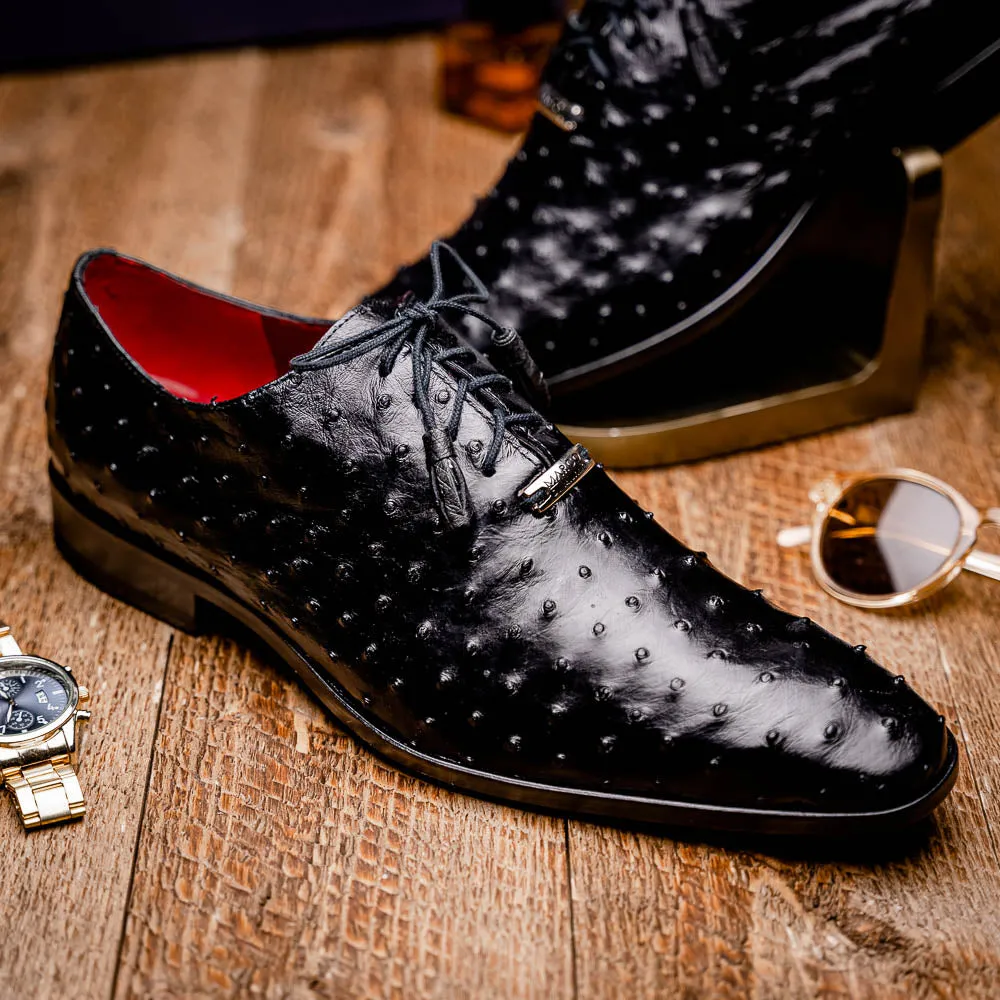 Marco Di Milano Criss in Black Ostrich Oxford Dress Shoes