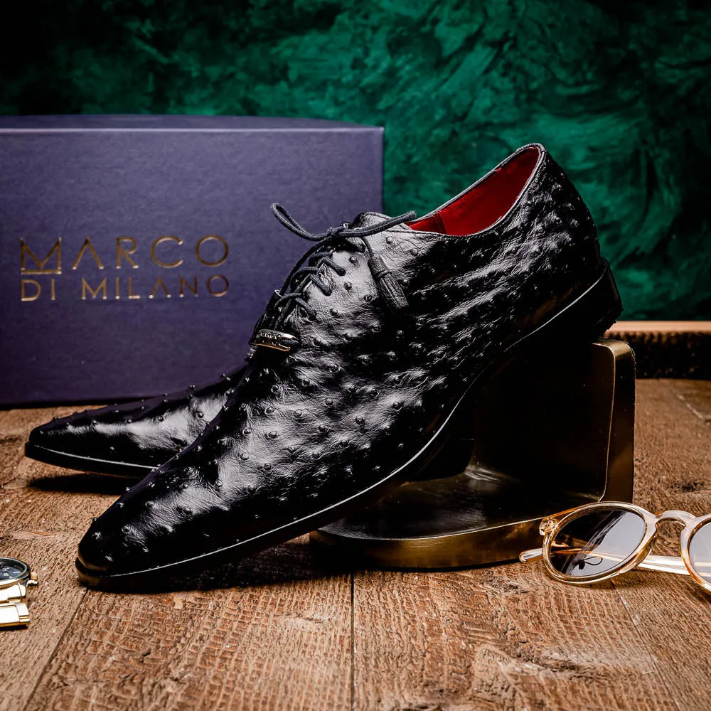 Marco Di Milano Criss in Black Ostrich Oxford Dress Shoes