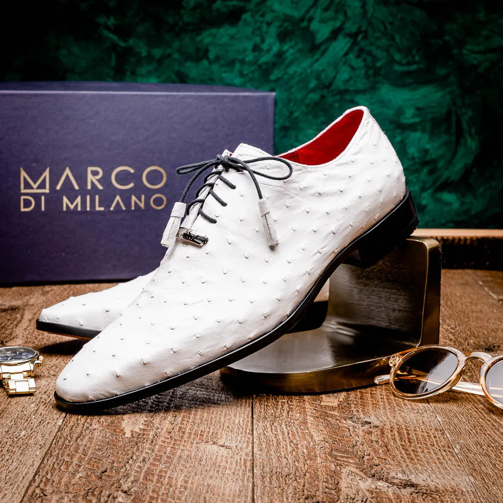 Marco Di Milano Criss in White Ostrich Oxford Dress Shoes