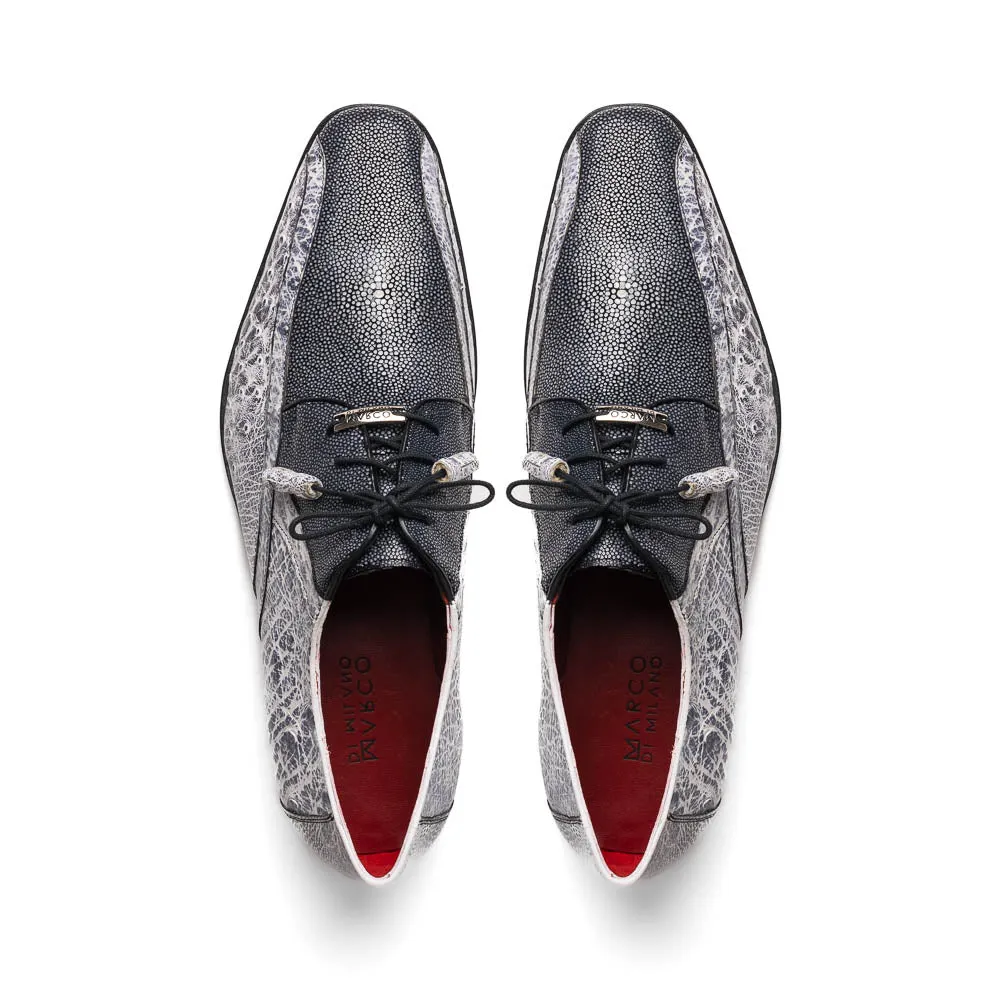 Marco Di Milano Lucca in Newspaper Ostrich & Stingray Derby Dress Shoes