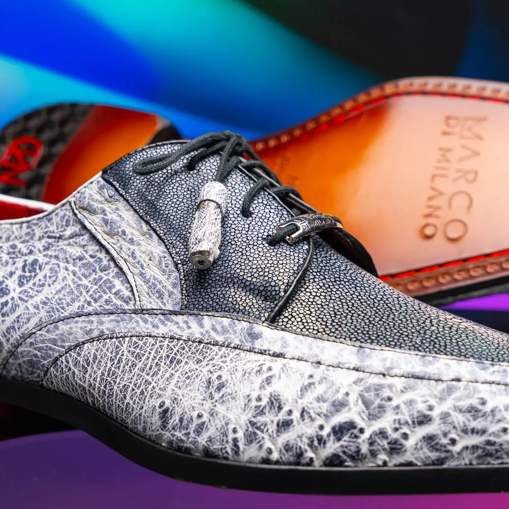 Marco Di Milano Lucca in Newspaper Ostrich & Stingray Derby Dress Shoes