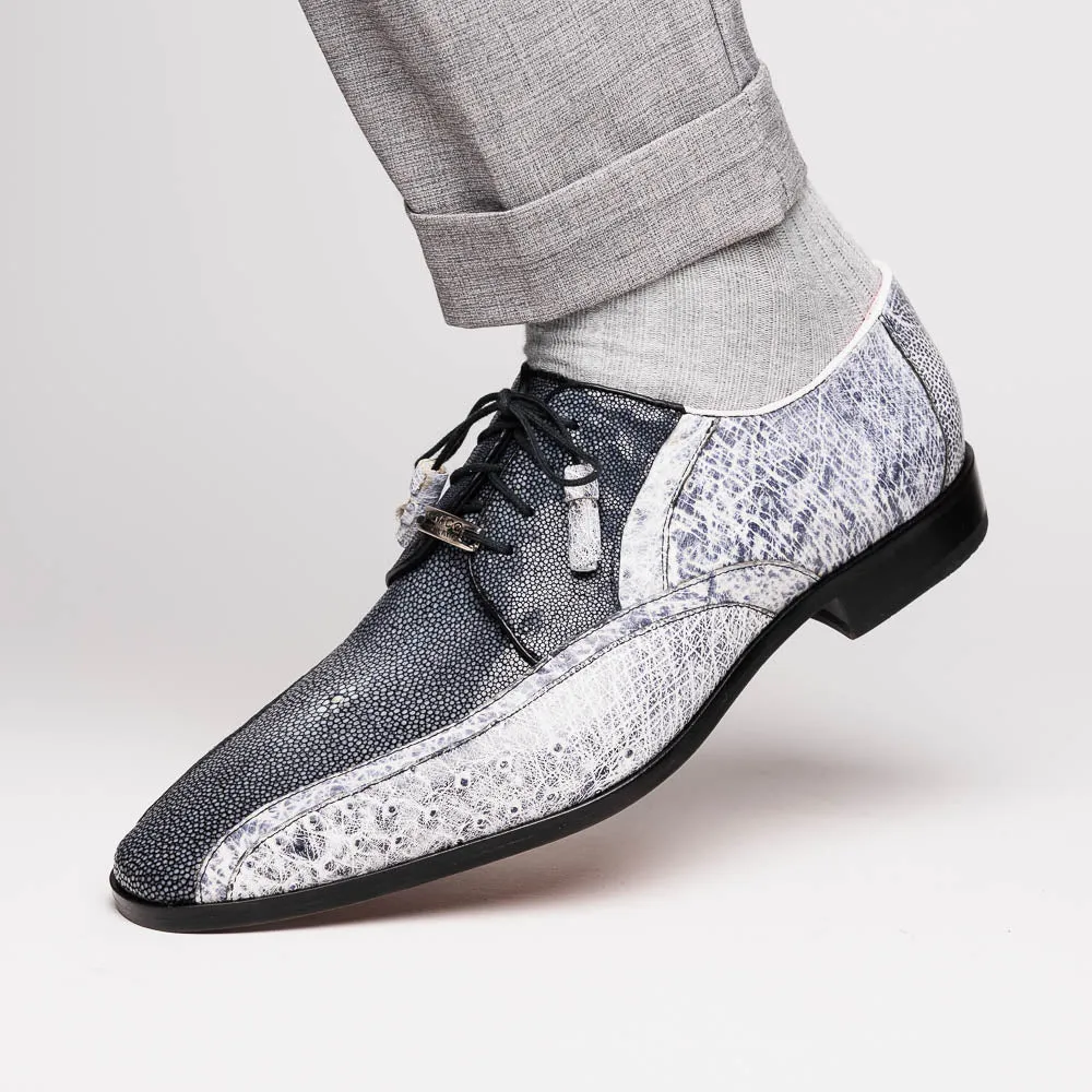 Marco Di Milano Lucca in Newspaper Ostrich & Stingray Derby Dress Shoes