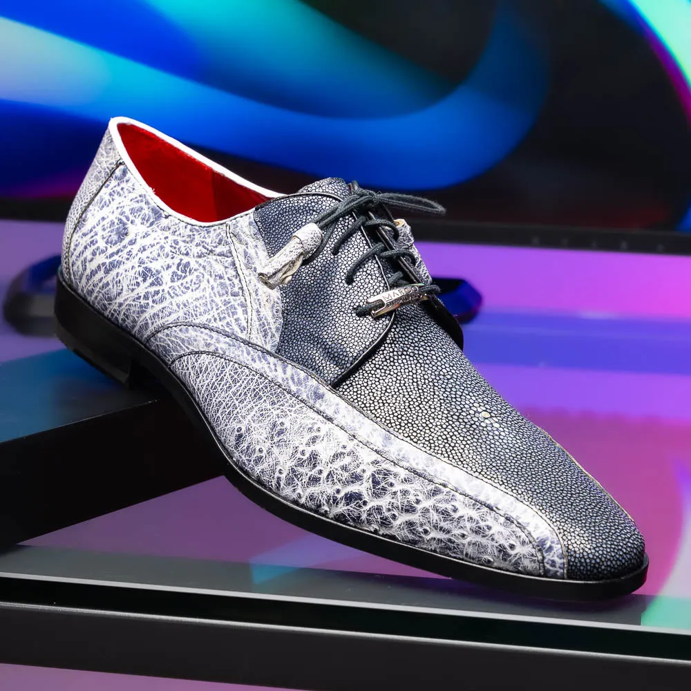 Marco Di Milano Lucca in Newspaper Ostrich & Stingray Derby Dress Shoes
