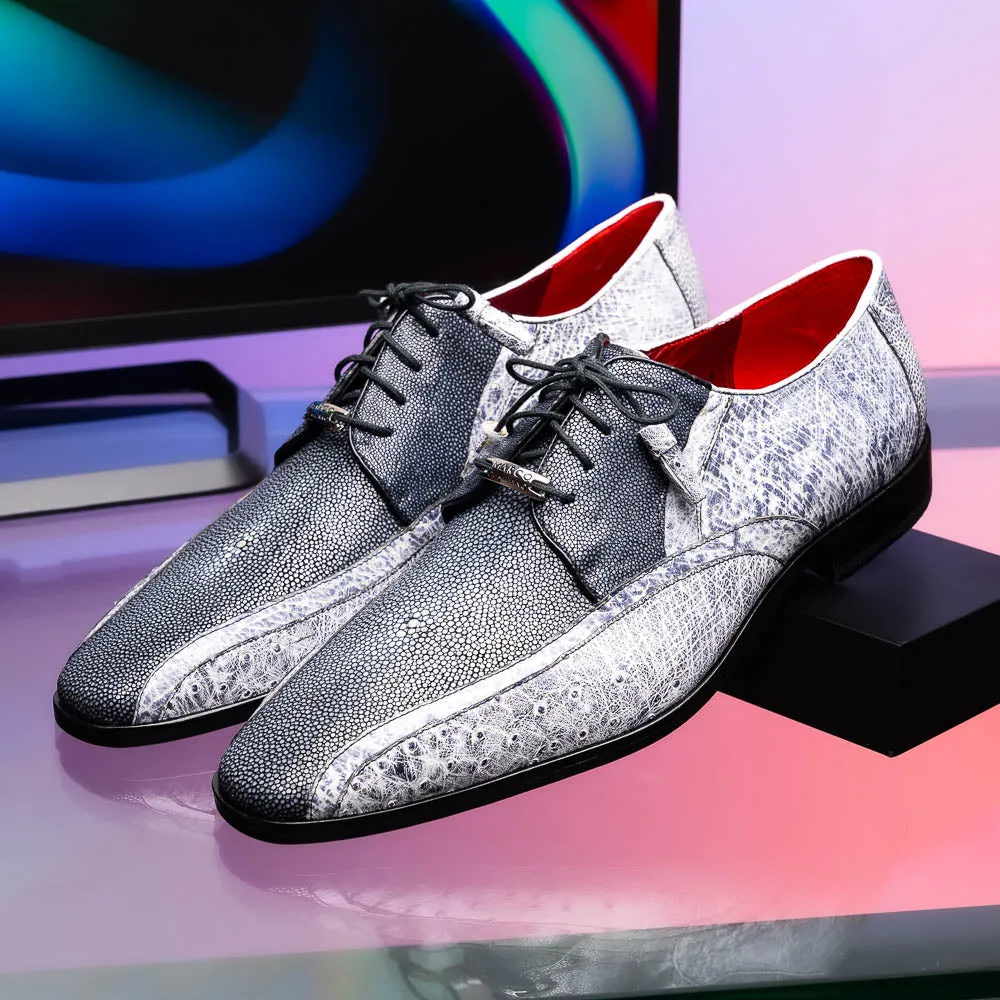 Marco Di Milano Lucca in Newspaper Ostrich & Stingray Derby Dress Shoes