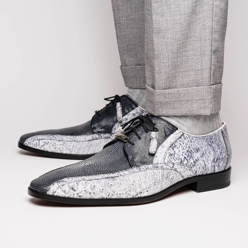 Marco Di Milano Lucca in Newspaper Ostrich & Stingray Derby Dress Shoes