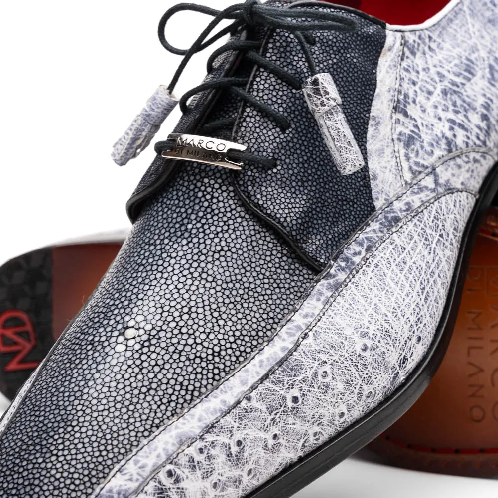 Marco Di Milano Lucca in Newspaper Ostrich & Stingray Derby Dress Shoes