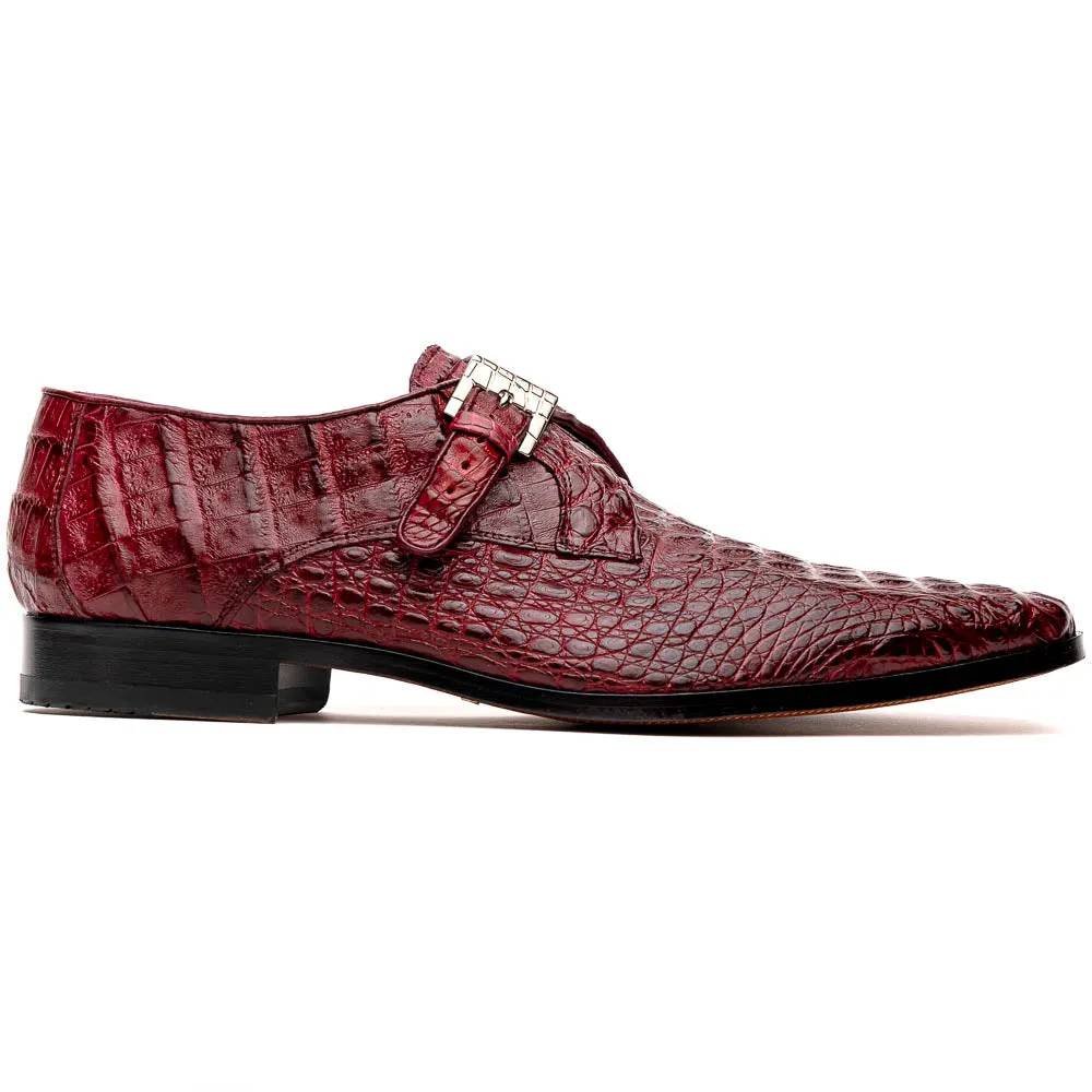 Marco Di Milano Luigi in Wine Caiman Crocodile Monkstrap Shoes