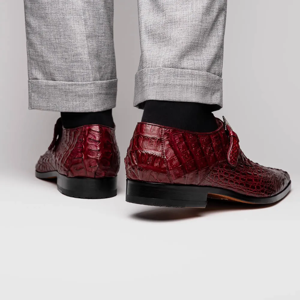 Marco Di Milano Luigi in Wine Caiman Crocodile Monkstrap Shoes