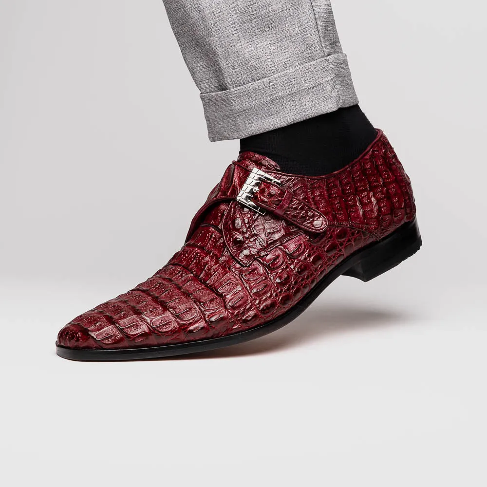 Marco Di Milano Luigi in Wine Caiman Crocodile Monkstrap Shoes