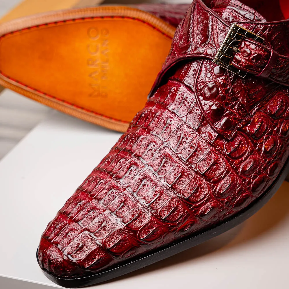 Marco Di Milano Luigi in Wine Caiman Crocodile Monkstrap Shoes