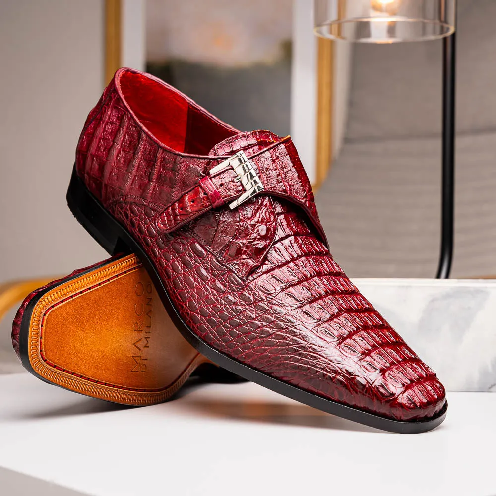 Marco Di Milano Luigi in Wine Caiman Crocodile Monkstrap Shoes