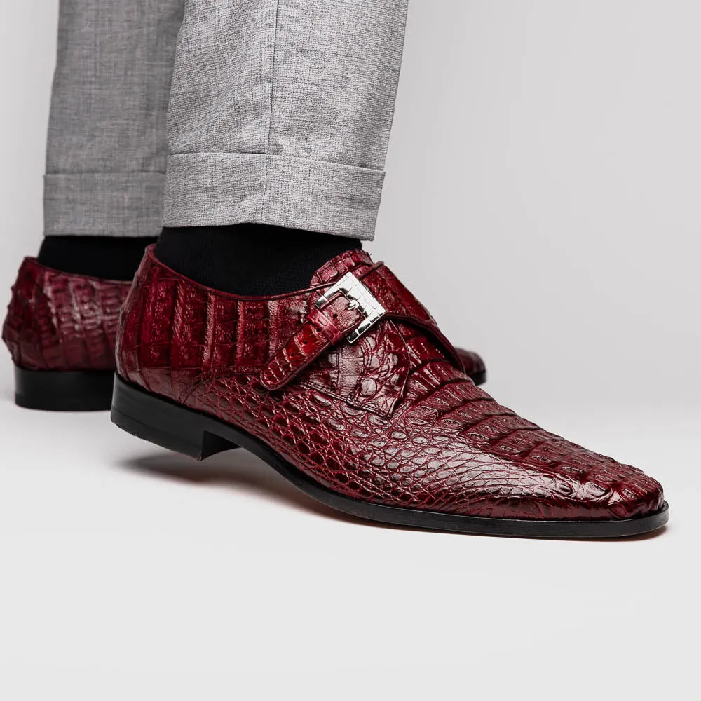 Marco Di Milano Luigi in Wine Caiman Crocodile Monkstrap Shoes