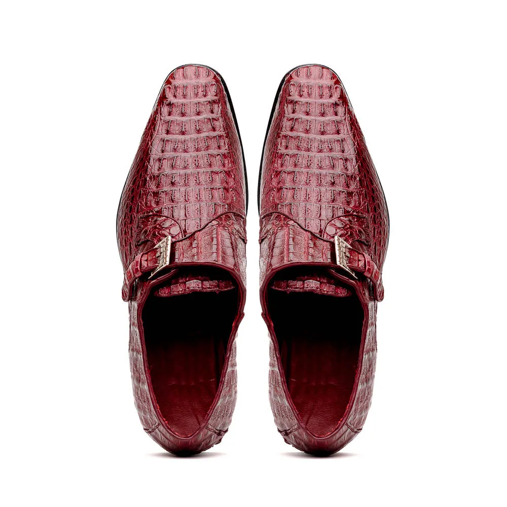 Marco Di Milano Luigi in Wine Caiman Crocodile Monkstrap Shoes