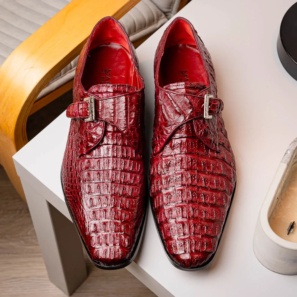 Marco Di Milano Luigi in Wine Caiman Crocodile Monkstrap Shoes