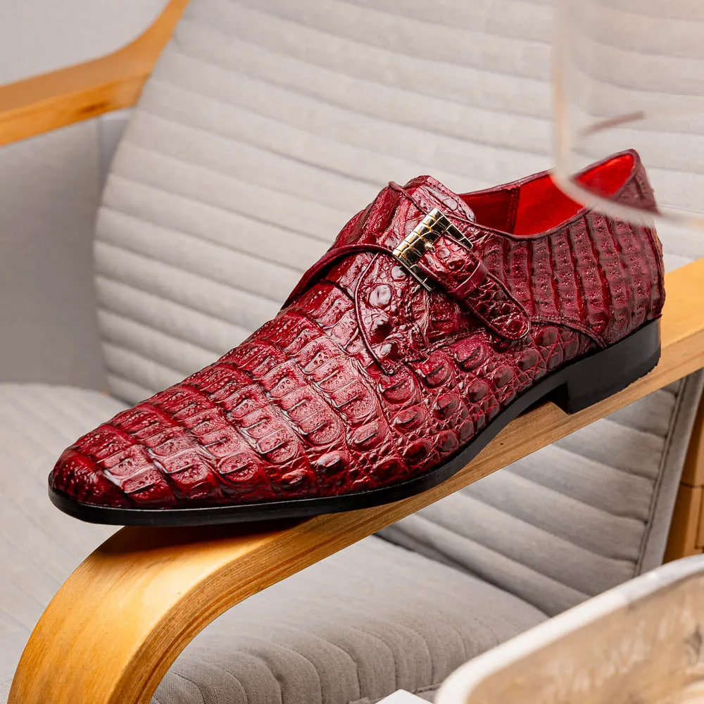 Marco Di Milano Luigi in Wine Caiman Crocodile Monkstrap Shoes