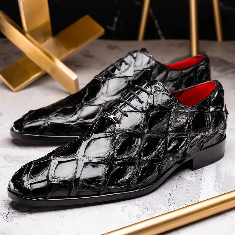 Marco Di Milano Olivieri in Black Pirarucu Oxford Dress Shoes