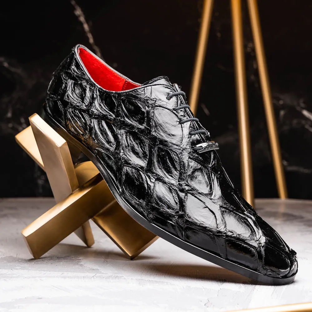 Marco Di Milano Olivieri in Black Pirarucu Oxford Dress Shoes