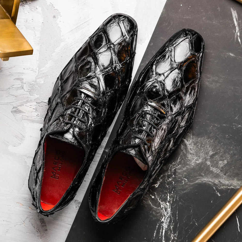 Marco Di Milano Olivieri in Black Pirarucu Oxford Dress Shoes