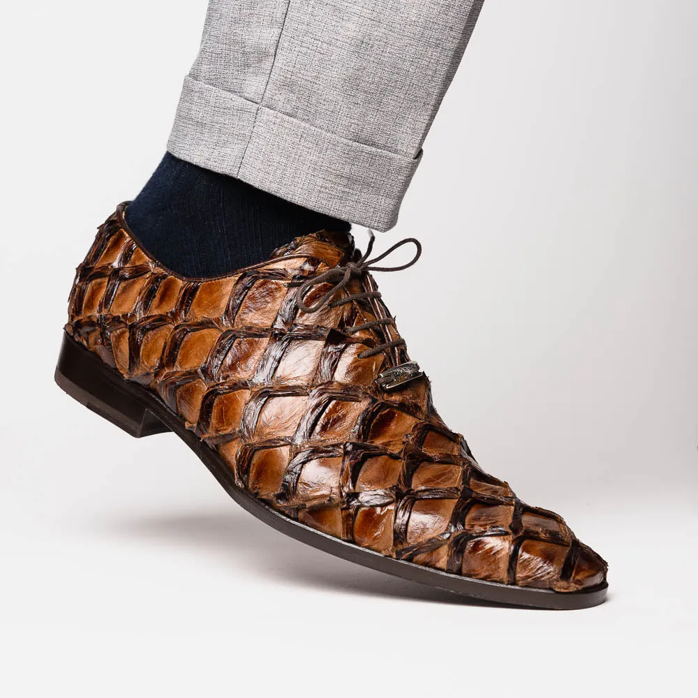Marco Di Milano Olivieri in Clear Brown Pirarucu Oxford Dress Shoes