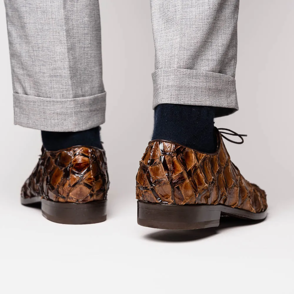 Marco Di Milano Olivieri in Clear Brown Pirarucu Oxford Dress Shoes
