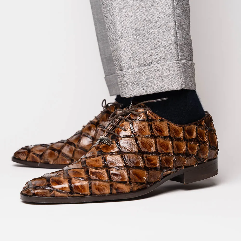 Marco Di Milano Olivieri in Clear Brown Pirarucu Oxford Dress Shoes