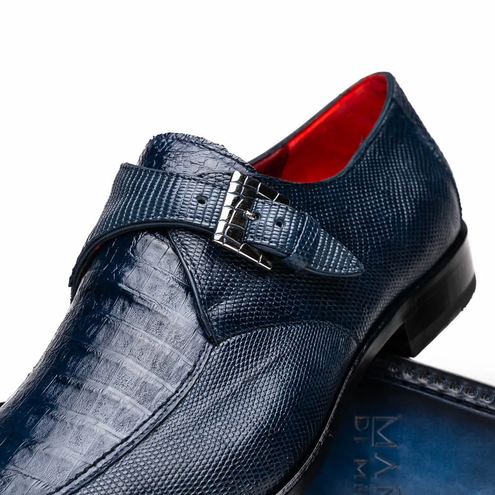 Marco Di Milano Toluca in Navy Crocodile & Lizard Monk Strap Dress Shoes