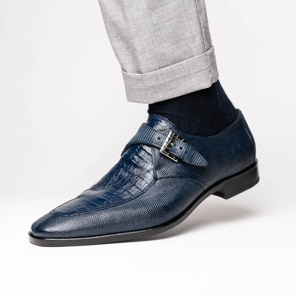 Marco Di Milano Toluca in Navy Crocodile & Lizard Monk Strap Dress Shoes