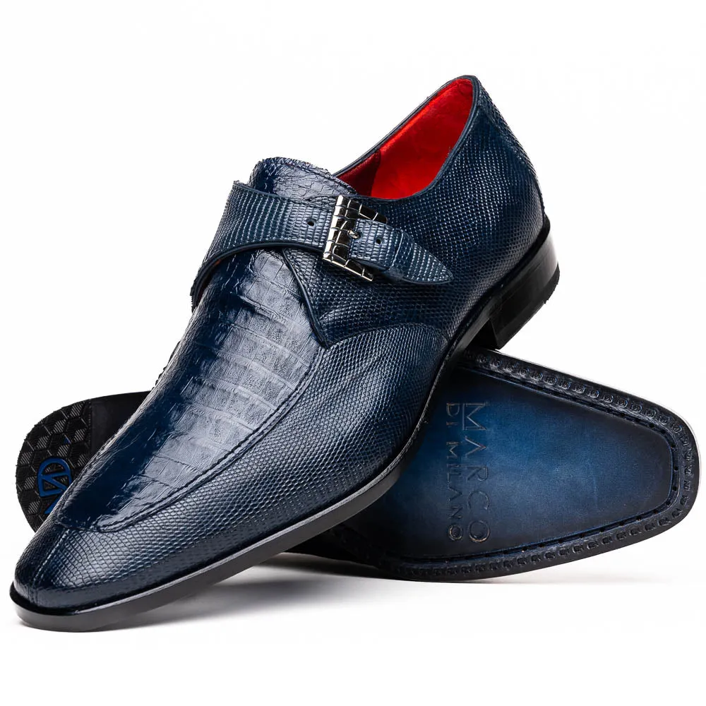 Marco Di Milano Toluca in Navy Crocodile & Lizard Monk Strap Dress Shoes