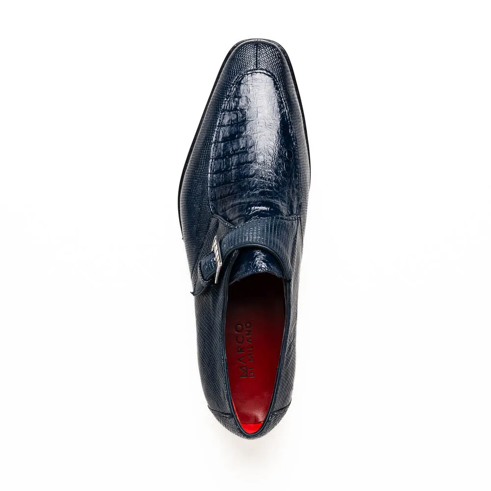 Marco Di Milano Toluca in Navy Crocodile & Lizard Monk Strap Dress Shoes