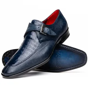 Marco Di Milano Toluca in Navy Crocodile & Lizard Monk Strap Dress Shoes