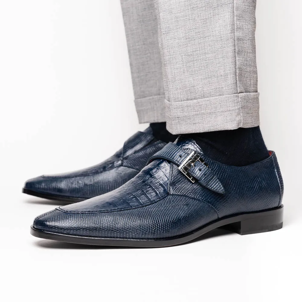 Marco Di Milano Toluca in Navy Crocodile & Lizard Monk Strap Dress Shoes
