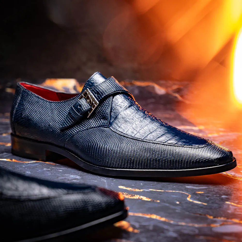 Marco Di Milano Toluca in Navy Crocodile & Lizard Monk Strap Dress Shoes