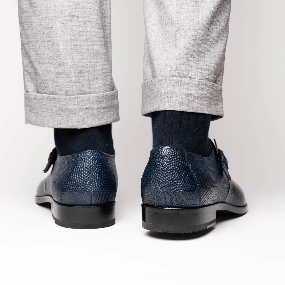 Marco Di Milano Toluca in Navy Crocodile & Lizard Monk Strap Dress Shoes