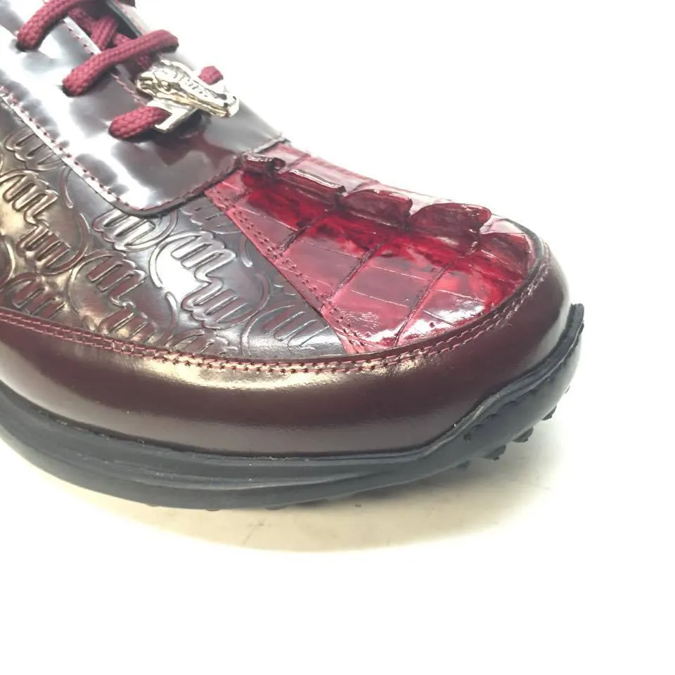 Mauri 8514 Ruby Red Crocodile Tail/Calf Lace Up Sneakers